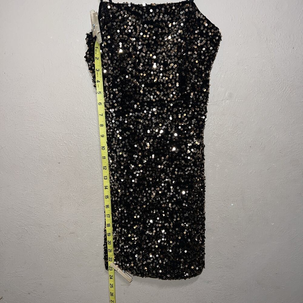 Crystal Sky Gold Sequin Mini Dress XS Black Metallic Spaghetti Strap Party Glam - Picture 5 of 14
